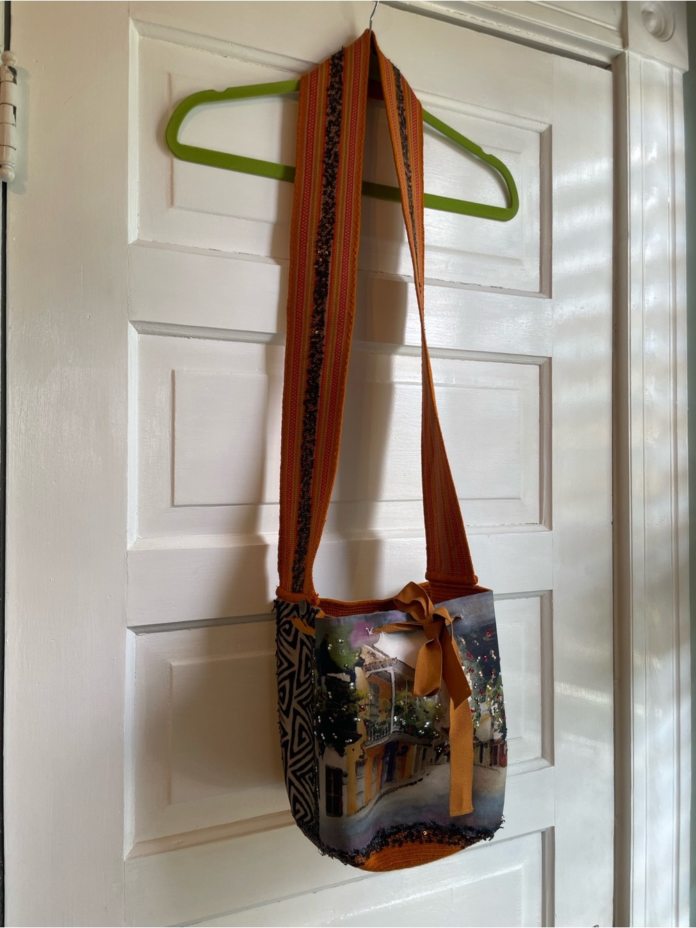 Silvia Tcherassi Crossbody Bucket Bag Bedazzled with Colombian City Scene